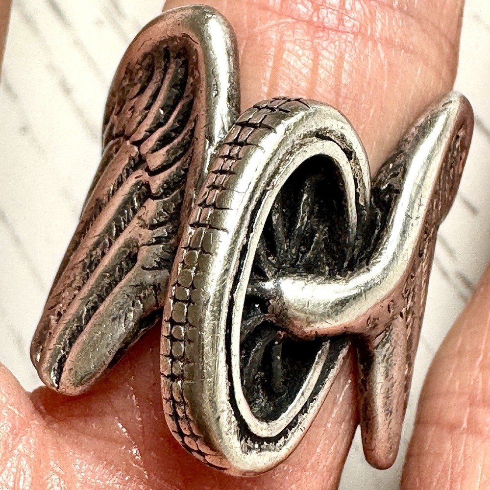Flying Wheel With Wings Ring Sz 7 Cycle 15g Band Sterling Silver VTG
